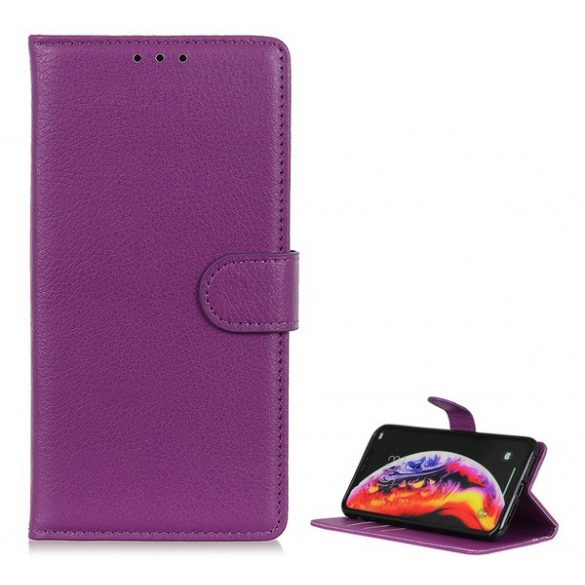 Husă în picioare, efect piele (FLIP, deschidere laterală, funcție de suport pentru birou, premium) PURPLE Samsung Galaxy M20 (SM-M205F)