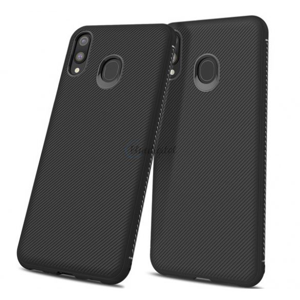 Protectie din silicon pentru telefon (rezistenta medie la impact, model in dungi) NEGRU Samsung Galaxy M20 (SM-M205F)