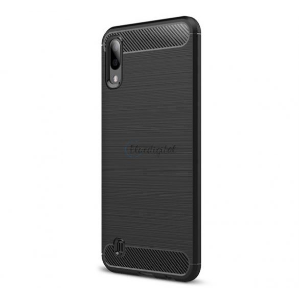 Protector de telefon din silicon (rezistență medie la impact, colț cu pernă de aer, periat, model carbon) NEGRU Samsung Galaxy M10 (SM-M105F)