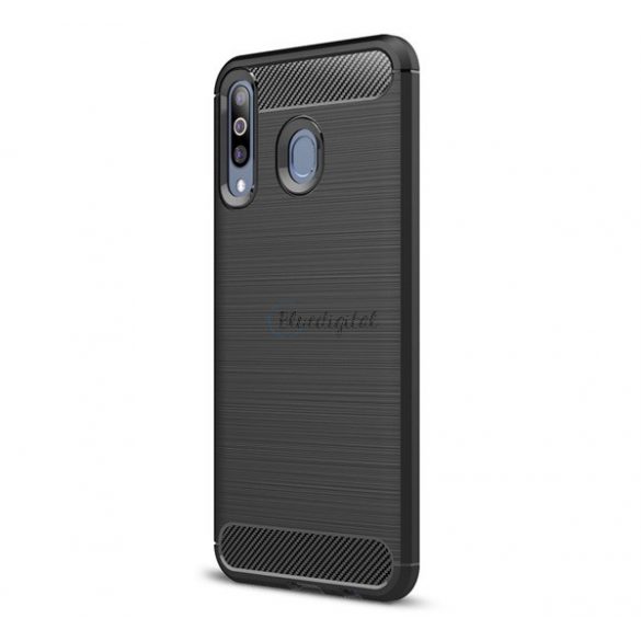 Protector de telefon din silicon (rezistență medie la impact, colț cu perne de aer, periat, model carbon) NEGRU Samsung Galaxy M30 (SM-M305F)