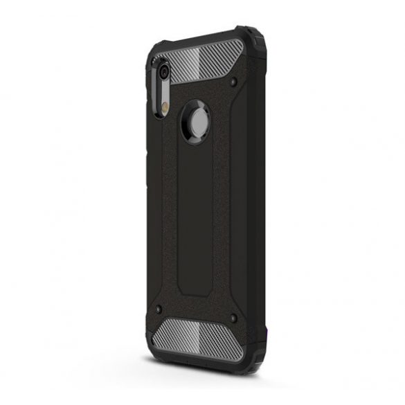 Protecție din plastic pentru telefon Defender (rezistență medie la impact, toc cu bule, interior din silicon, efect metalic) negru Honor 8A (Play 8A), Huawei Y6s (2019)