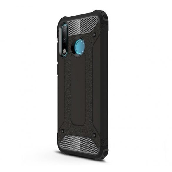 Defender plastic protecțiede telefon (rezistență la șocuri, bubble heel, interior silicon, efect metalic) negru Huawei P30 Lite (Nova 4e)