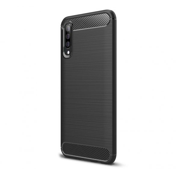 Husă silicon pentru telefon (rezistent la impact mediu, bubble heel, periat, model de carbon) negru Samsung Galaxy A70 (SM-A705F)