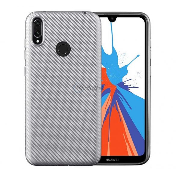 Protector de telefon din silicon (model carbon) ARGINT Huawei Y7 2019 (Y7 Prime 2019)