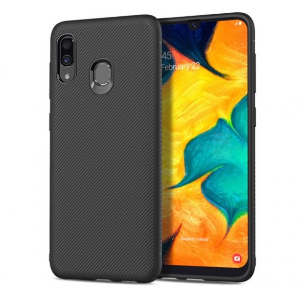 Silicon protecțiepentru telefon (rezistent la impact mediu, model cu dungi) negru Samsung Galaxy A30 (SM-A305F), Samsung Galaxy A20 (SM-A205F)