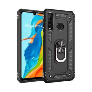 Apărător de telefon din plastic Defender (rezistent la impact mediu, interior din silicon, inel suport telefon, placă metalică încorporată) negru Huawei P30 Lite (Nova 4e)