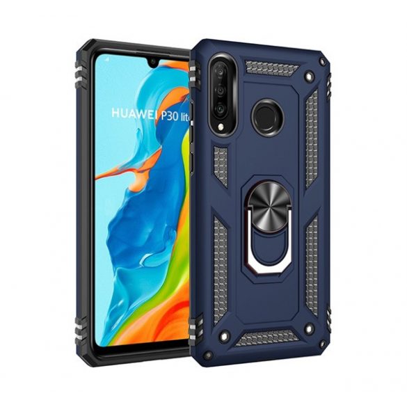 protecțiede telefon din plastic Defender (rezistent la impact mediu, interior din silicon, inel suport telefon, placă metalică încorporată) CUTTING albastruHuawei P30 Lite (Nova 4e)