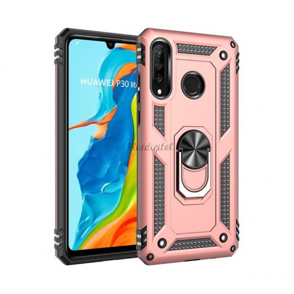 Protecție din plastic pentru telefon Defender (rezistență medie la impact, interior din silicon, inel suport telefon, placă metalică încorporată) GOLDEN ROUGH Huawei P30 Lite (Nova 4e)