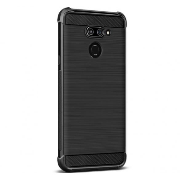 IMAK VEGA Husă silicon pentru telefon (impact mediu rezistent, bubble heel, periat, model de carbon) negru LG K50 (LMX520)