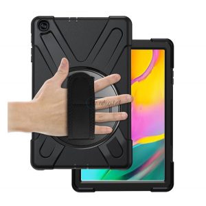 Protector de telefon din plastic Defender (rezistenta la impact, suport, 360° + curea de mana) NEGRU Samsung Galaxy Tab A 10.1 LTE (2019) SM-T515, Samsung Galaxy Tab A 10.1 WIFI (2019) SM-T510