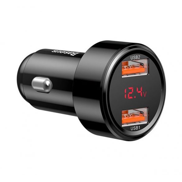 Încărcător auto BASEUS MAGIC 2 prize USB (45W, încărcător rapid PD 3.0, display LED) NEGRU