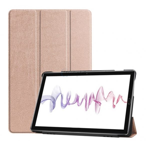 Carcasa in picioare, efect piele (FLIP activ, deschidere laterala, TRIFOLD, suport desktop) ROSE GOLD Huawei MediaPad M6 10.8 LTE, Huawei MediaPad M6 10.8 WIFI