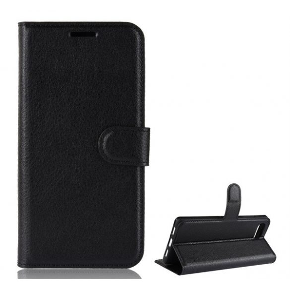 Carcasă în picioare, efect piele (FLIP, deschidere laterală, funcție de suport pentru birou, premium) BLACK Blackberry KEY2 LE