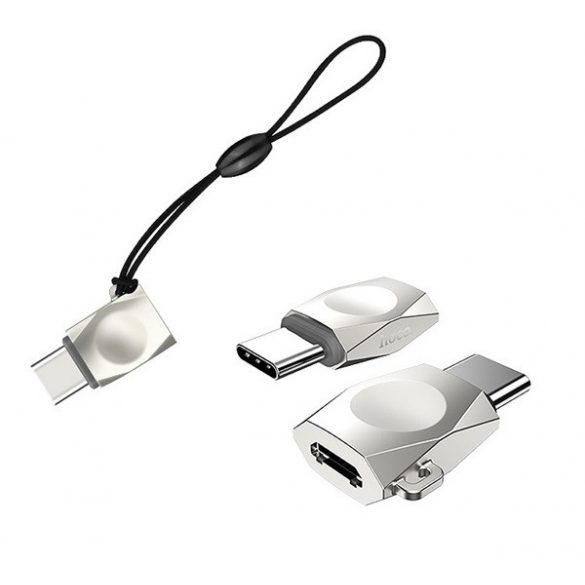 Adaptor HOCO UA8 (priză microUSB - Type-C, OTG, transfer de date, poate fi plasat pe un breloc) SILVER