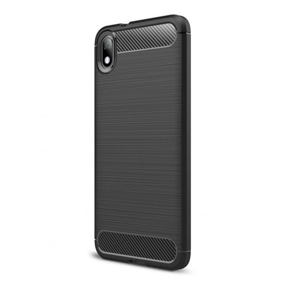 Protector de telefon din silicon (rezistenta medie la impact, colt cu perna de aer, periat, model carbon) NEGRU Xiaomi Redmi 7A