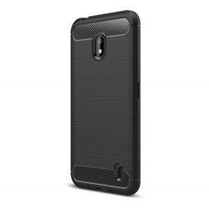 protecțiede telefon din silicon (rezistent la impact mediu, călcâi cu pernă de aer, periat, model de carbon) negru Nokia 2.2