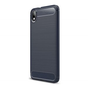 Protector de telefon din silicon (rezistență medie la impact, colț cu pernă de aer, periat, model carbon) ALBASTRU ÎNCHIS Xiaomi Redmi 7A