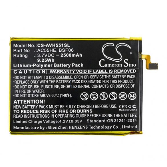 Baterie CAMERON SINO Li-Polymer (3.7V/2500mAh, compatibil cu Archos AC55HE) NEGRU