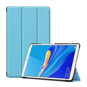 Husă în picioare, efect piele (FLIP activ, deschidere laterală, TRIFOLD, suport desktop) ALBASTRU DESCHI Huawei MediaPad M6 8.4 LTE, Huawei MediaPad M6 8.4 WIFI