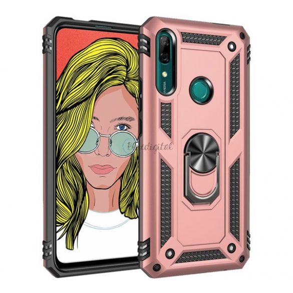 Protector de telefon din plastic Defender (rezistent mediu la impact, interior din silicon, inel suport telefon, placa metalica incorporata) ROSE GOLD Huawei P Smart Z (Y9 Prime 2019)