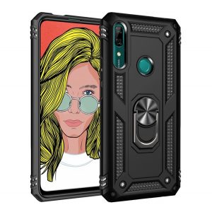 Defender protecțiede plastic pentru telefon (rezistent la impact mediu, interior din silicon, inel suport pentru telefon, placă metalică încorporată) negru Huawei P Smart Z (Y9 Prime 2019)