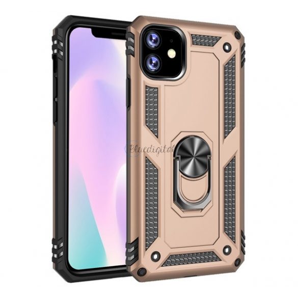 Protector de telefon din plastic Defender (rezistență medie la impact, interior din silicon, inel de suport pentru telefon, placă metalică încorporată) GOLD Apple iPhone 11 Pro