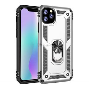 Protector de telefon din plastic Defender (rezistență medie la impact, interior din silicon, inel suport telefon, placă metalică încorporată) SILVER Apple iPhone 11 Pro Max