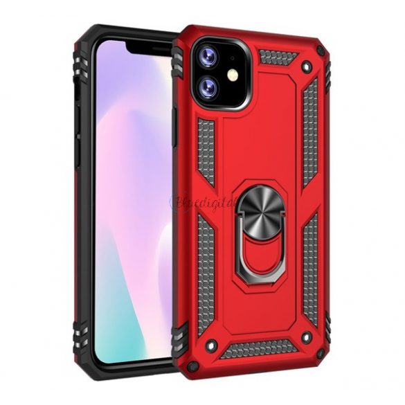 Protector de telefon din plastic Defender (rezistență medie la impact, interior din silicon, inel de suport pentru telefon, placă metalică încorporată) RED Apple iPhone 11 Pro