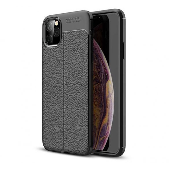 Protectie de telefon din silicon (rezistenta la impact mediu, efect piele, model de cusaturi) NEGRU Apple iPhone 11 Pro Max