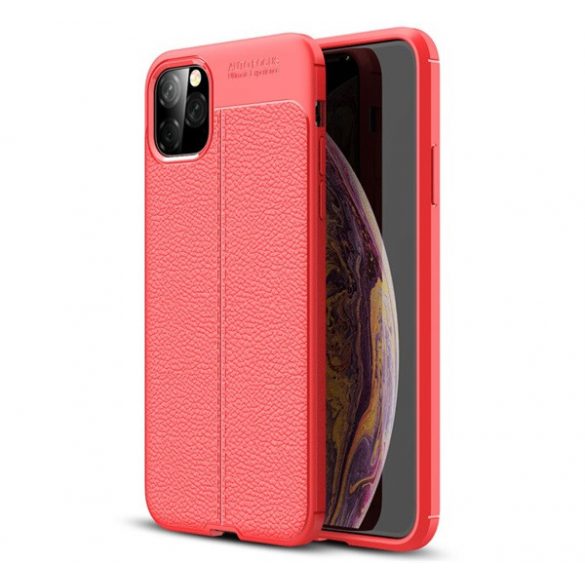 Protectie din silicon pentru telefon (rezistenta medie la impact, efect piele, model de cusaturi) RED Apple iPhone 11 Pro Max