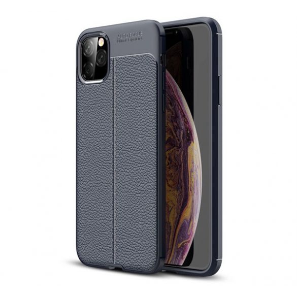 Protectie din silicon pentru telefon (rezistenta la impact mediu, efect piele, model de cusaturi) ALBASTRU INCHIS Apple iPhone 11 Pro Max