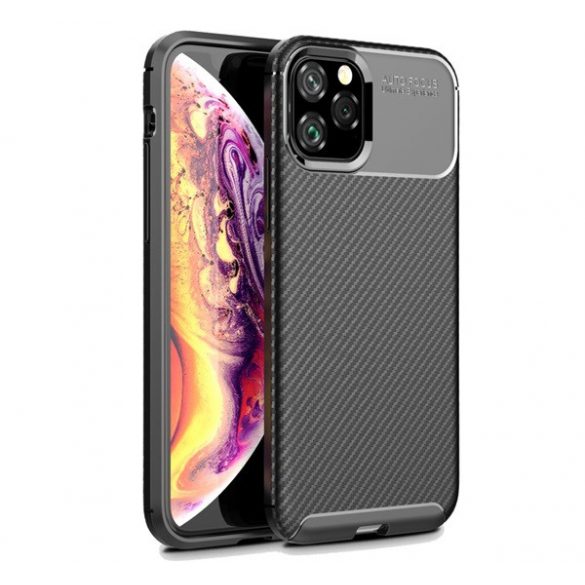 protecțiede telefon din silicon (rezistent la impact mediu, călcâi cu bule, model de carbon) negru Apple iPhone 11 Pro