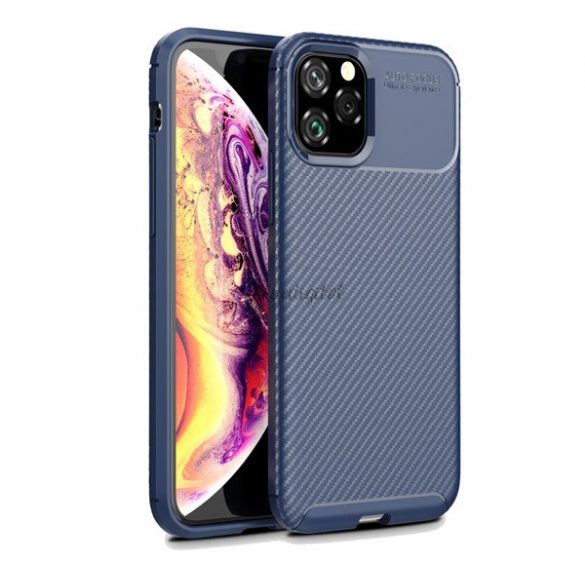 Protectie din silicon pentru telefon (rezistenta medie la impact, colt cu perna de aer, model carbon) ALBASTRU INCHIS Apple iPhone 11 Pro