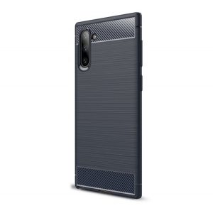 Protector de telefon din silicon (rezistență medie la impact, colț cu pernă de aer, periat, model carbon) ALBASTRU ÎNCHIS Samsung Galaxy Note 10 (SM-N970F)