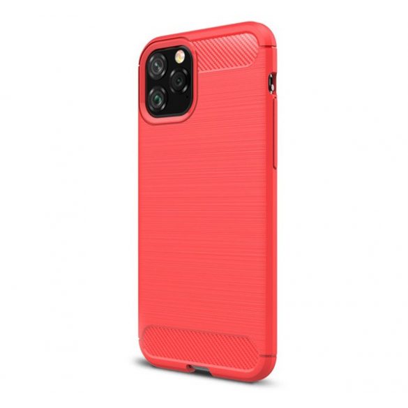 Protector de telefon din silicon (rezistență medie la impact, colț cu pernă de aer, periat, model carbon) RED Apple iPhone 11 Pro