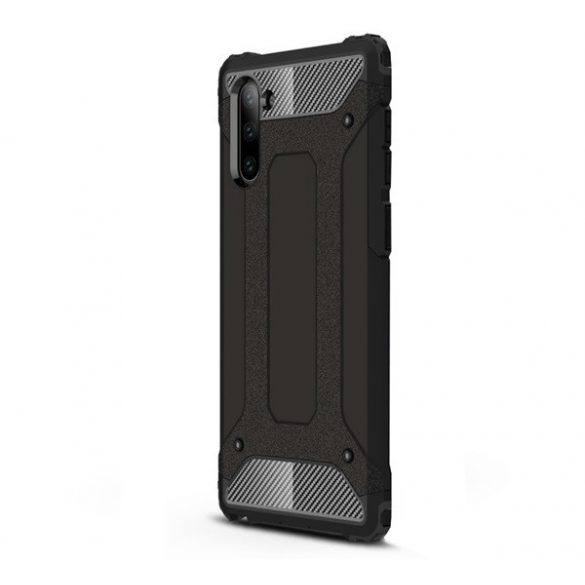 Protecție din plastic pentru telefon Defender (rezistență medie la impact, toc cu pernă de aer, interior din silicon, efect metalic) negru Samsung Galaxy Note 10 (SM-N970F)