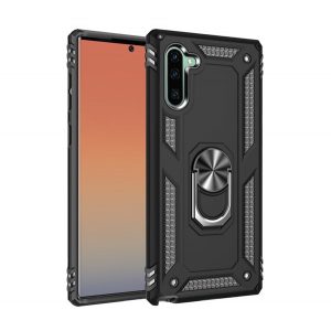 Protecție din plastic pentru telefon Defender (rezistentă la impact mediu, interior din silicon, inel suport telefon, placă metalică încorporată) negru Samsung Galaxy Note 10 (SM-N970F)