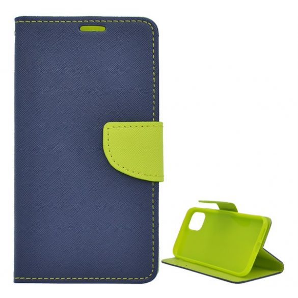 Carcasa in picioare, efect piele (FLIP, deschidere laterala, functie suport pentru masa, balama, model textil) ALBASTRU INCHIS Apple iPhone 11