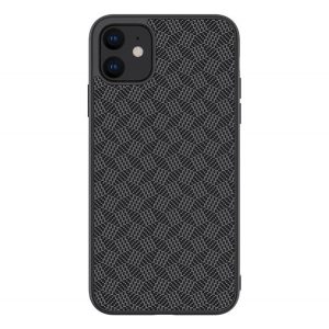 Protector de telefon din plastic NILLKIN FIBRE SINTETICE PLAID (cauciucat, ecologic, 3D, model în dungi) NEGRU Apple iPhone 11