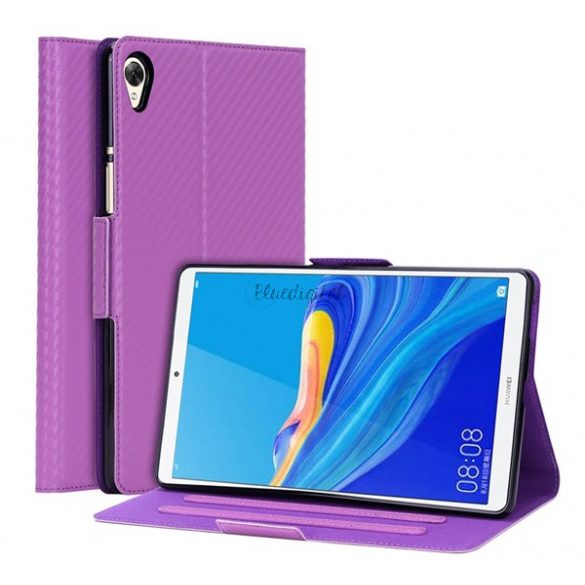 Husă în picioare, efect piele (FLIP, deschidere laterală, suport de birou, model carbon) PURPLE Huawei MediaPad M6 8.4 LTE, Huawei MediaPad M6 8.4 WIFI