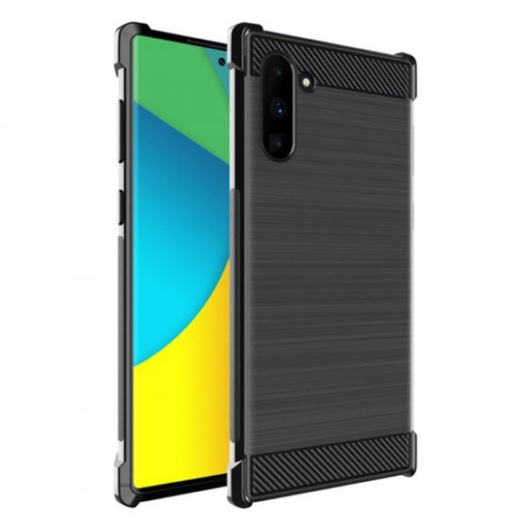 Protector de telefon din silicon IMAK VEGA (rezistență medie la impact, colț cu pernă de aer, periat, model carbon) NEGRU Samsung Galaxy Note 10 (SM-N970F)