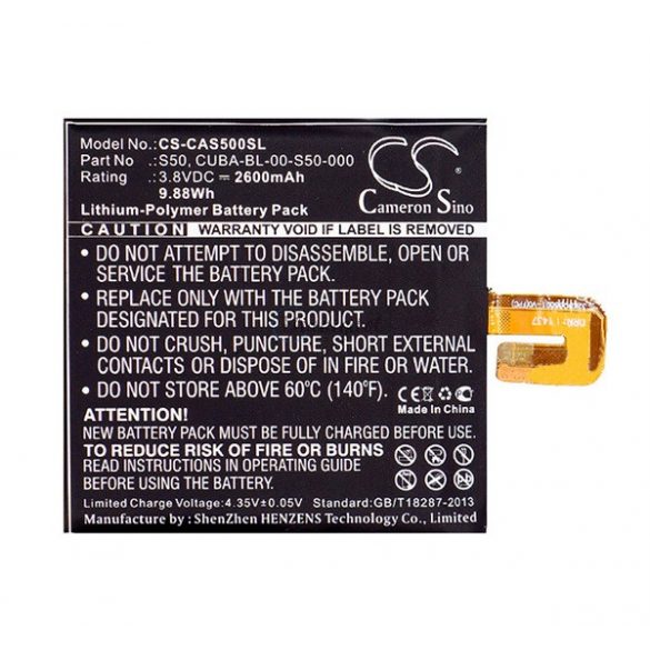 Baterie Li-Polymer CAMERON SINO (3,8V/2600mAh, compatibil CAT CUBA-BL-00-S50-000) BLACK CAT S50