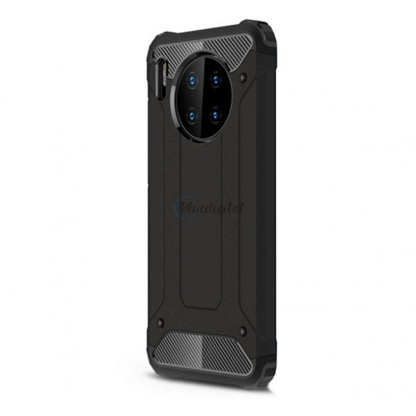 Apărător de telefon din plastic Defender (rezistent la impact mediu, călcâi cu pernă de aer, interior din silicon, efect metalic) negru Huawei Mate 30