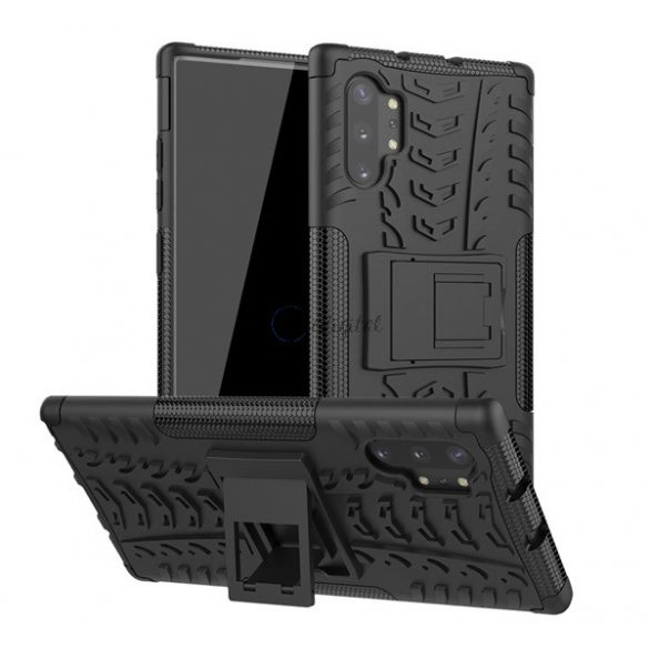 Protector de telefon din plastic Defender (rezistent mediu la impact, interior din silicon, suport, model anvelope auto) NEGRU Samsung Galaxy Note 10 Plus (SM-N975F), Samsung Galaxy Note 10 Plus 5G (SM-N976F)