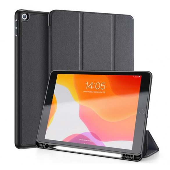 Husa DUX DUCIS DOMO in picioare, efect piele (activ, cu deschidere laterala, TRIFOLD, suport birou, suport creion, model textil) NEGRU Apple IPAD 10.2 (2019), Apple IPAD 10.2 (2020), Apple IPAD 10.2 (2021)