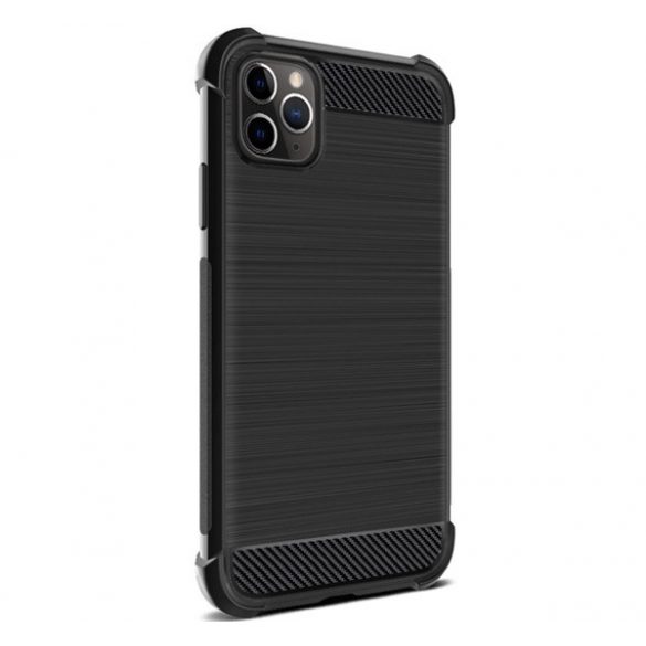 Protector de telefon din silicon IMAK VEGA (rezistență medie la impact, colț cu pernă de aer, periat, model carbon) NEGRU Apple iPhone 11 Pro Max