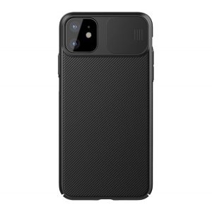 NILLKIN CAMSHIELD protecție din plastic pentru telefon (cadru din silicon, rezistent la impact mediu, protecție pentru cameră, cu dungi) negru Apple iPhone 11