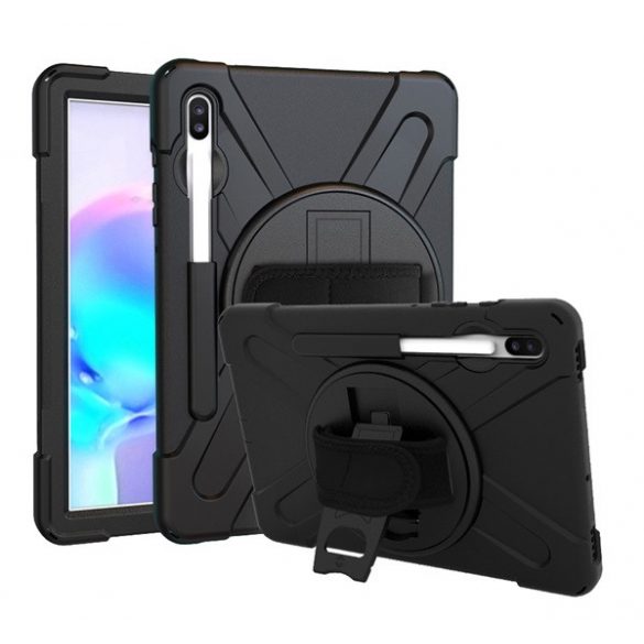 Protector de telefon din plastic Defender (rezistenta la impact, suport, 360° + curea de mana) NEGRU Samsung Galaxy Tab S6 10.5 WIFI (SM-T860), Samsung Galaxy Tab S6 10.5 LTE (SM-T865)