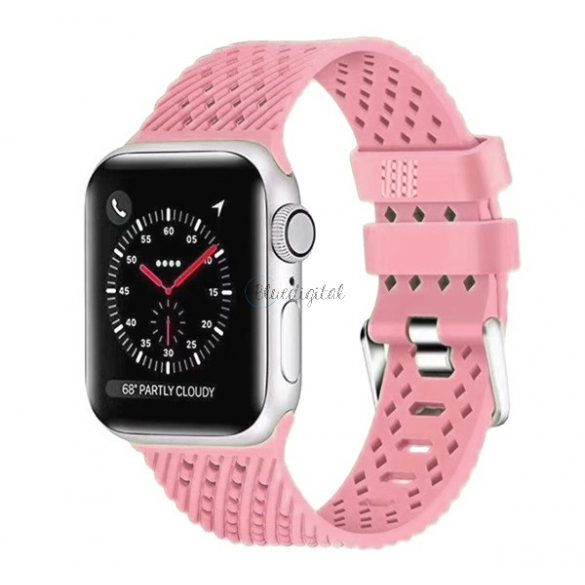 Curea de schimb (dimensiune personalizată, mare, din silicon ecologic, perforată, respirabilă, în dungi) ROZ Apple Watch Series 2 42mm, Apple Watch Series 3 42mm, Apple Watch Series 4 44mm, Apple Watch Series 5 44mm, Apple Watch Series 1 42mm, Apple