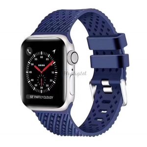 Curea de schimb (dimensiune personalizată, mare, din silicon ecologic, perforată, respirabilă, în dungi) ALBASTRU ÎNCHIS Apple Watch Series 2 42mm, Apple Watch Series 3 42mm, Apple Watch Series 4 44mm, Apple Watch Series 5 44mm, Apple Watch Series 1